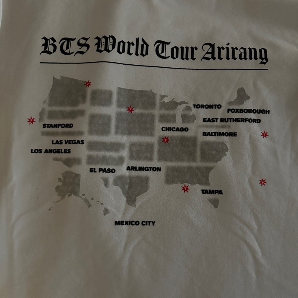BTS World Tour Map Tee - White with Black and Red Print